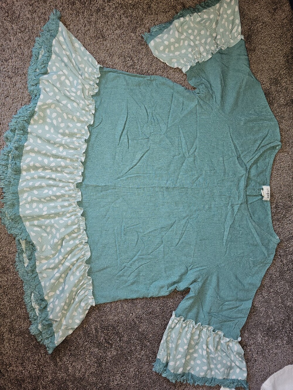 Umgee Seafoam Green Polka Dot Sleeves Flowy Sz L
